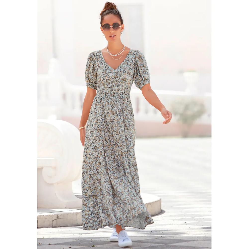 Vivance Maxikleid mit Blümchendruck und V-Ausschnitt luftiges Sommerkleid
