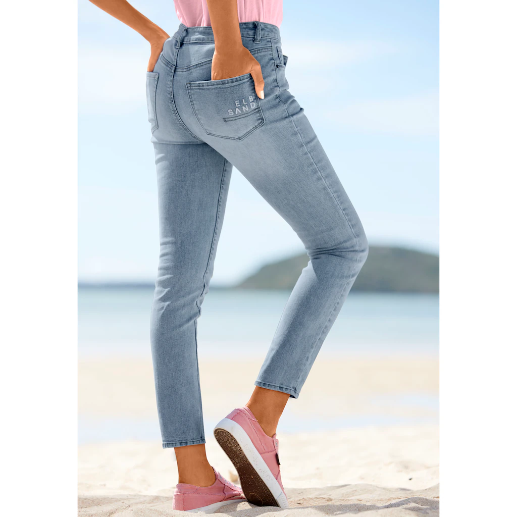 Elbsand Slim-fit-Jeans mit Logodruck schmale Passform softe Denimqualität Online