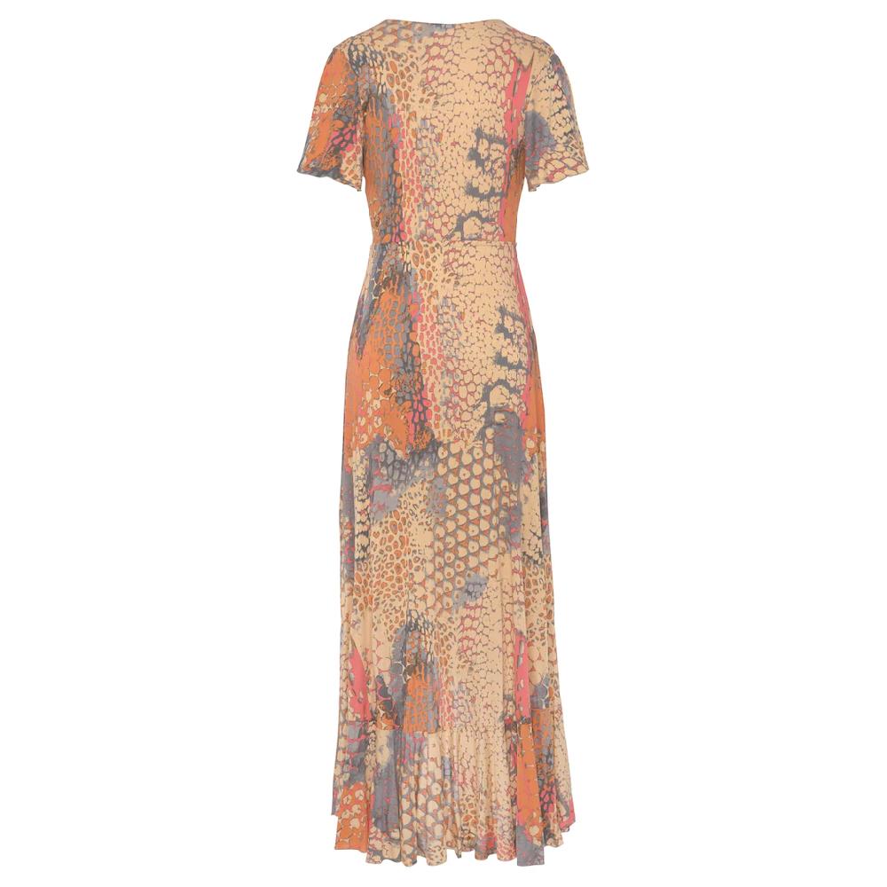 Buffalo Maxikleid mit Animalprint Schlitz und Volant Flügelärmel Druckkleid Outlet