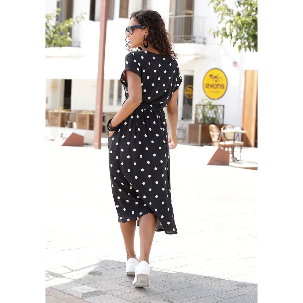 LASCANA Midikleid (mit Gürtel) mit Punktedruck und Taschen Sommerkleid im Angebot