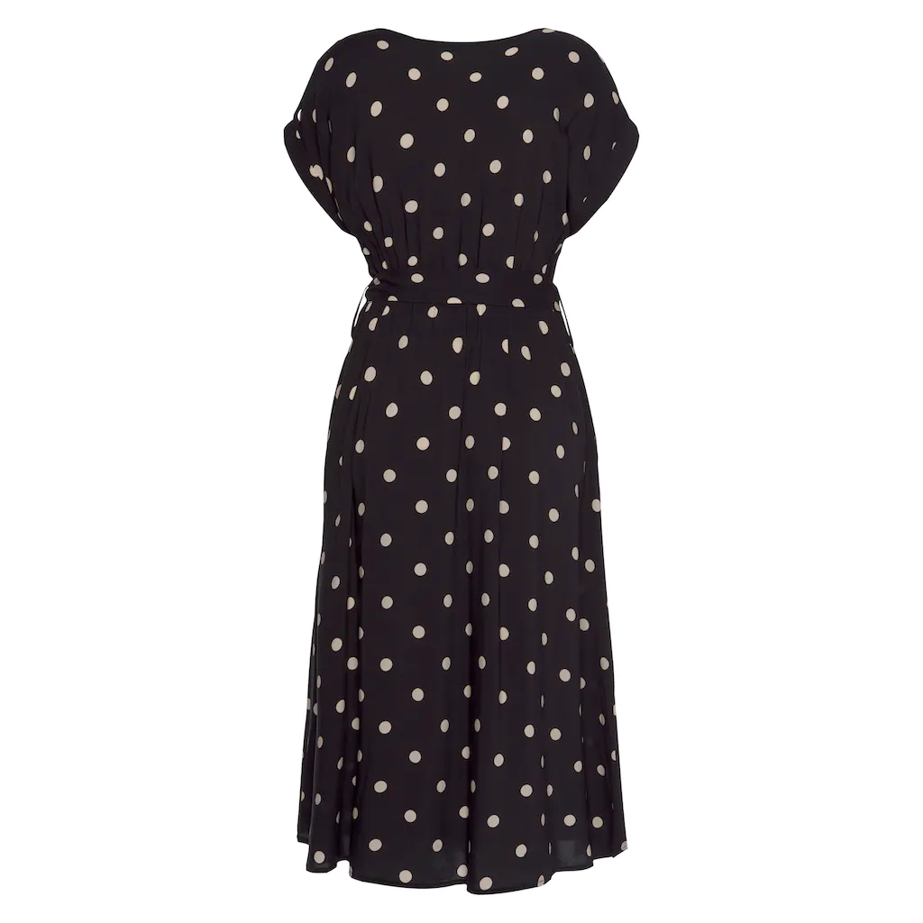 LASCANA Midikleid (mit Gürtel) mit Punktedruck und Taschen Sommerkleid im Angebot