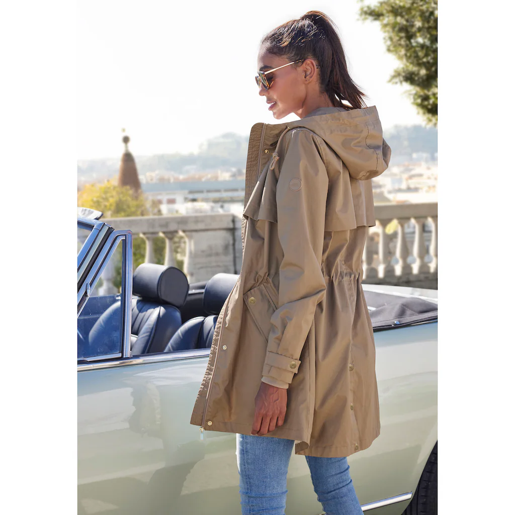 French Connection Outdoorjacke mit Kapuze Saumschlitz mit Druckknöpfen auf der Rückseite Meist gekauft