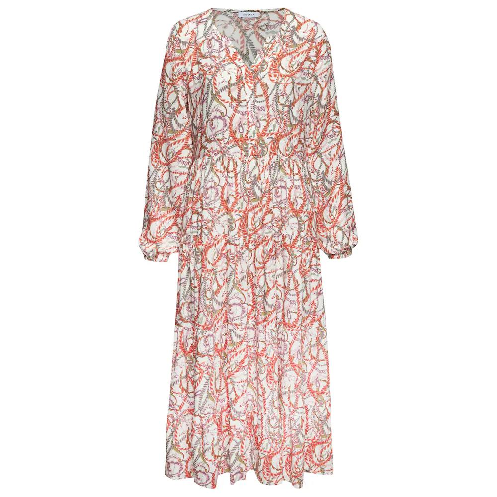 LASCANA Maxikleid mit Alloverprint und Volants langärmlig Druckkleid casual-chic Günstig kaufen