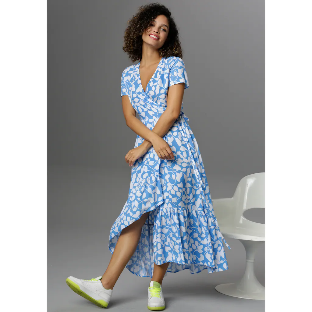 Aniston CASUAL Wickelkleid mit graphischen Blätterdruck