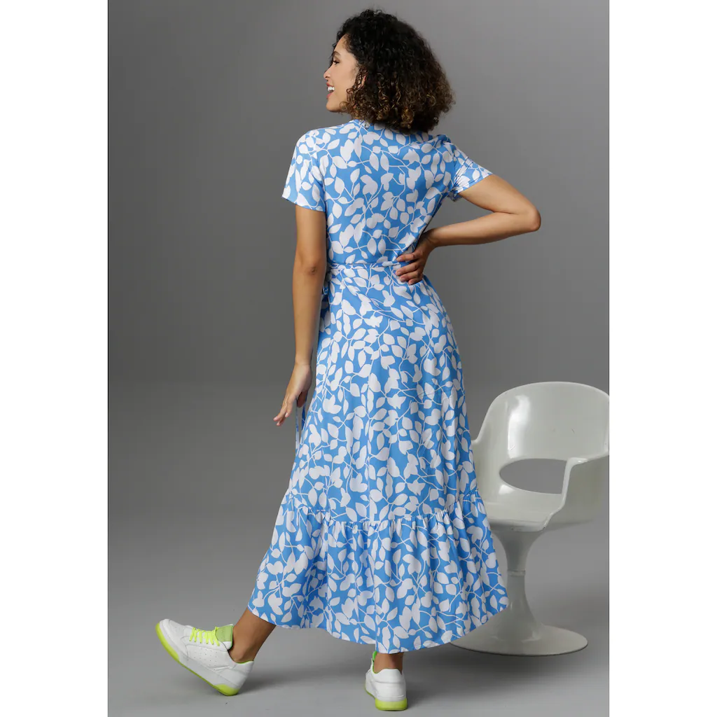 Aniston CASUAL Wickelkleid mit graphischen Blätterdruck Flash Sale