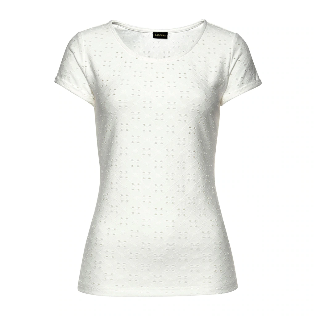 LASCANA Strandshirt mit Lochstickerei T-Shirt Kurzarmshirt Basic Valentinstagsangebot