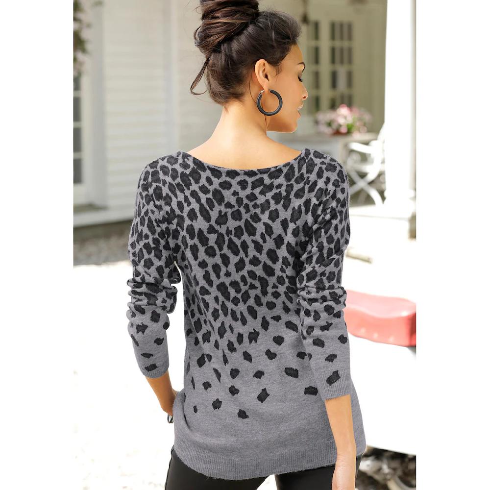 LASCANA Strickpullover mit Leomuster weicher Damenpullover mit Alloverprint Heißer Verkauf