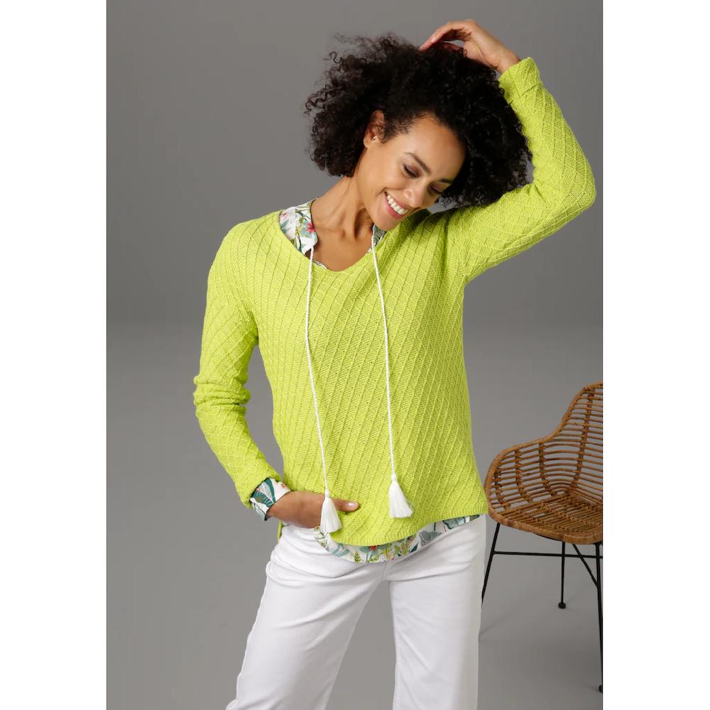 Aniston CASUAL V-Ausschnitt-Pullover im trendigen Mustermix