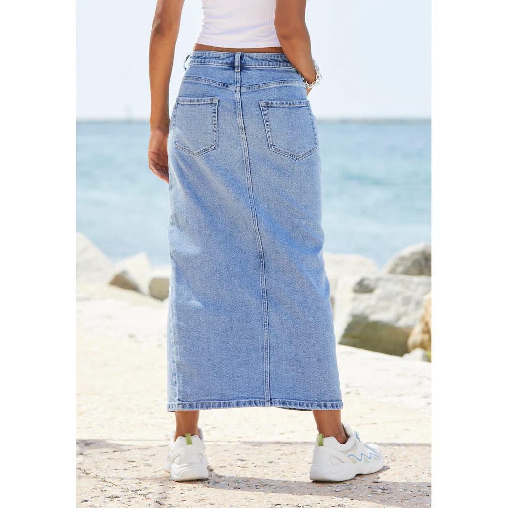 Buffalo Jeansrock in modischer Midilänge elastischer Denimrock mit Schlitz Sommerrock Black Friday Preise