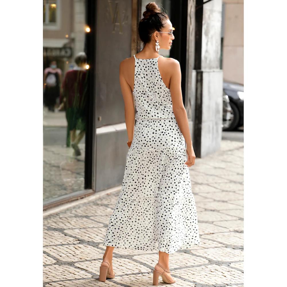 Buffalo Maxikleid mit Pünktchendruck fließendes Sommerkleid Jerseykleid Kostenloser Versand