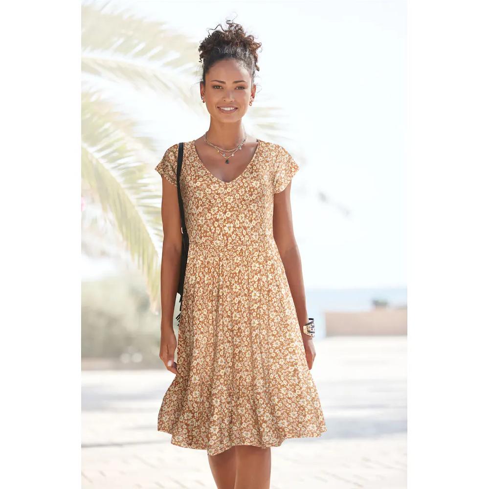 Buffalo Jerseykleid mit Blümchenprint und V-Ausschnitt Sommerkleid Strandkleid