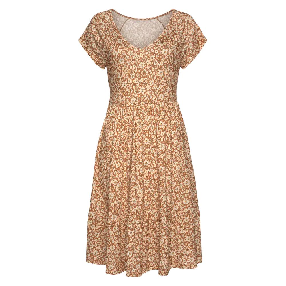 Buffalo Jerseykleid mit Blümchenprint und V-Ausschnitt Sommerkleid Strandkleid Günstig kaufen