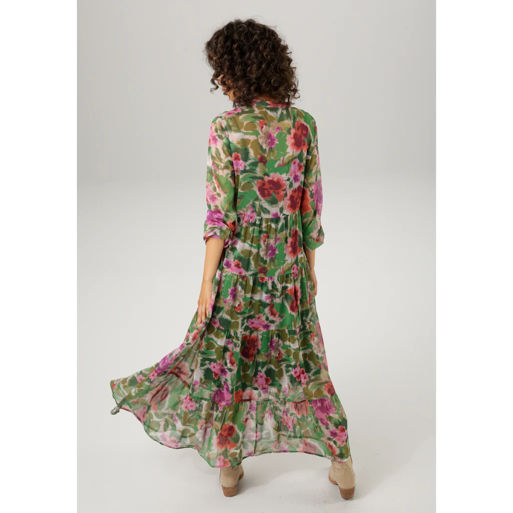 Aniston CASUAL Maxikleid (mit Jersey-Unterkleid) mit farbharmonischem Blumendruck im Batik-Look Heißer Verkauf