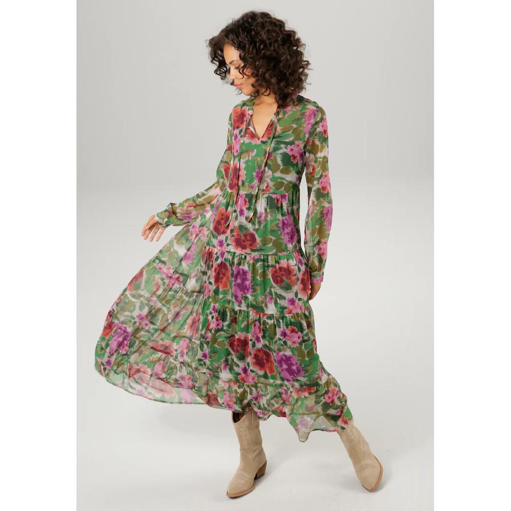 Aniston CASUAL Maxikleid (mit Jersey-Unterkleid) mit farbharmonischem Blumendruck im Batik-Look Heißer Verkauf