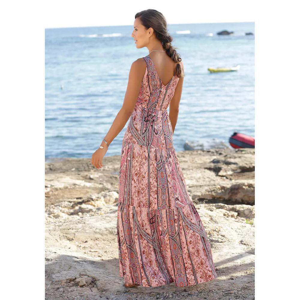 Buffalo Maxikleid mit modischen Volants und Allover-Druck Sommerkleid Strandkleid Zeitlich begrenztes Angebot