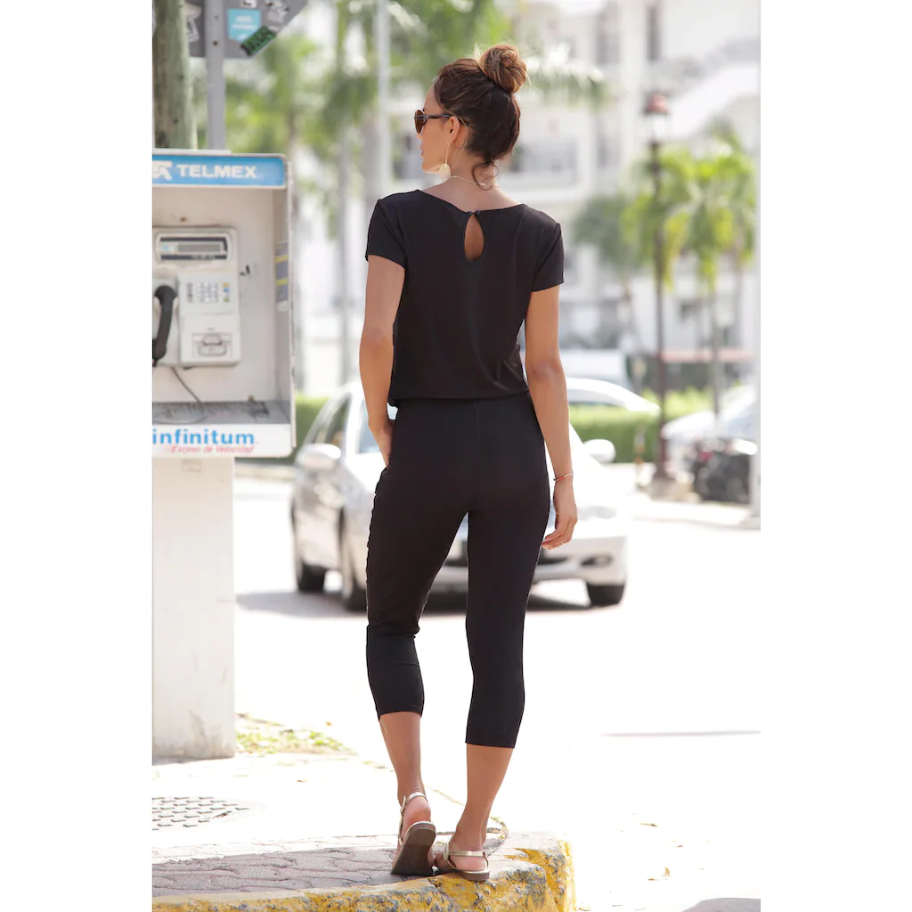 LASCANA 7/8-Overall mit V-Ausschnitt kurzärmliger Jumpsuit Basic Blitzangebot