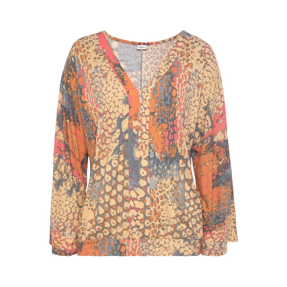 Buffalo Fledermausshirt mit Animaldruck lockere Bluse mit V-Ausschnitt Blusenshirt Super Sparpreis