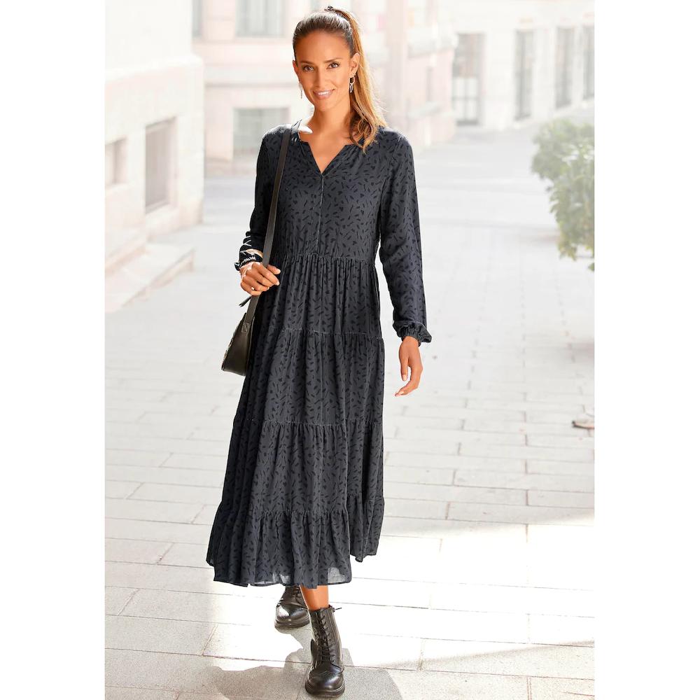LASCANA Maxikleid mit Alloverprint und Volants langärmlig Druckkleid casual-chic