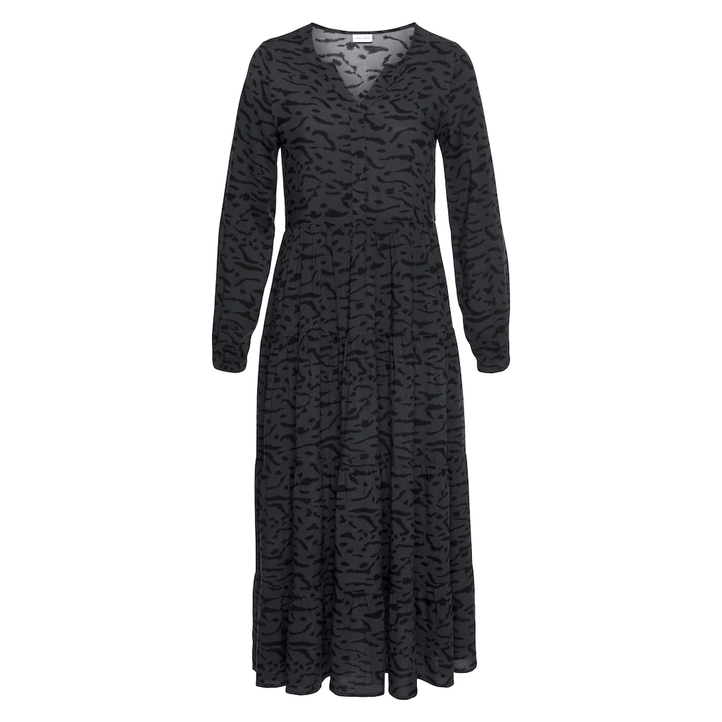 LASCANA Maxikleid mit Alloverprint und Volants langärmlig Druckkleid casual-chic Begrenzte Freigabe
