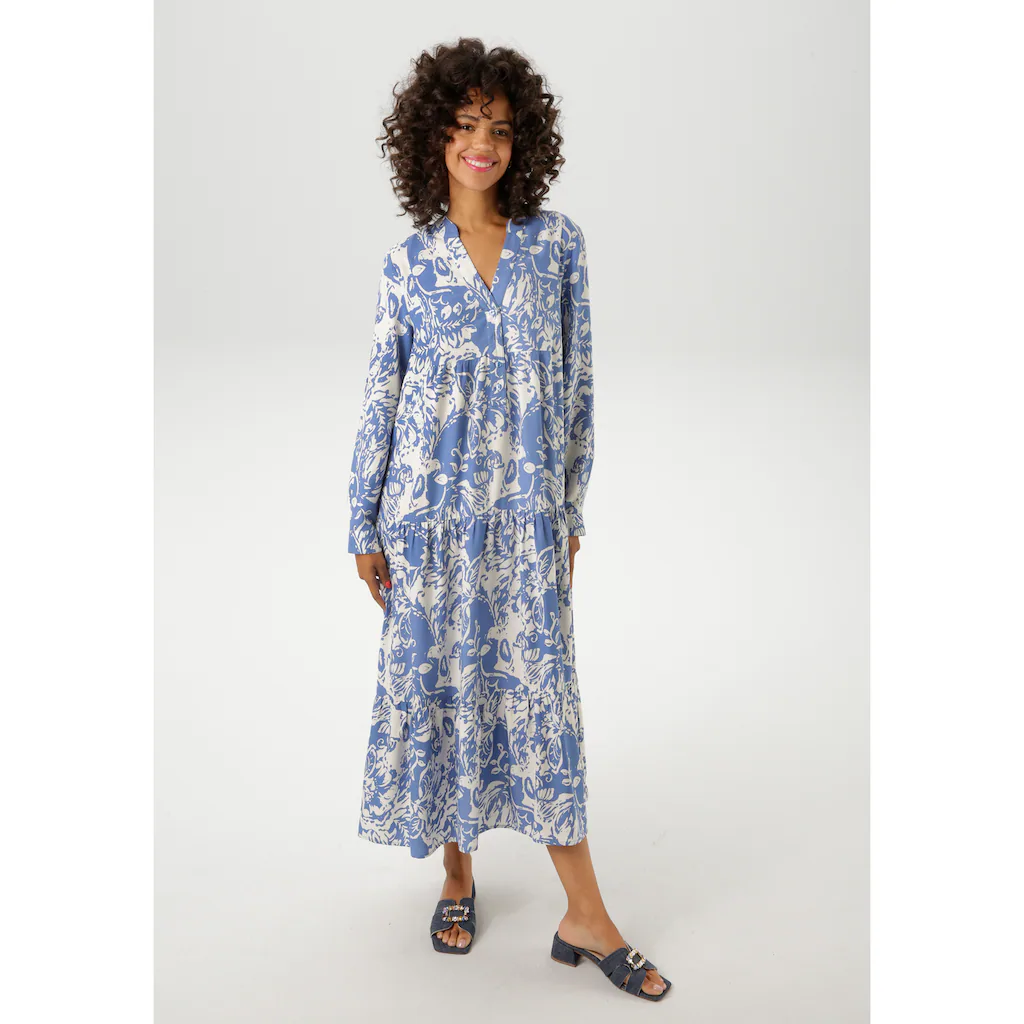 Aniston CASUAL Maxikleid mit großflächigem. grafischen Blumendruck - NEUE KOLLEKTION Nur noch ein Tag übrig