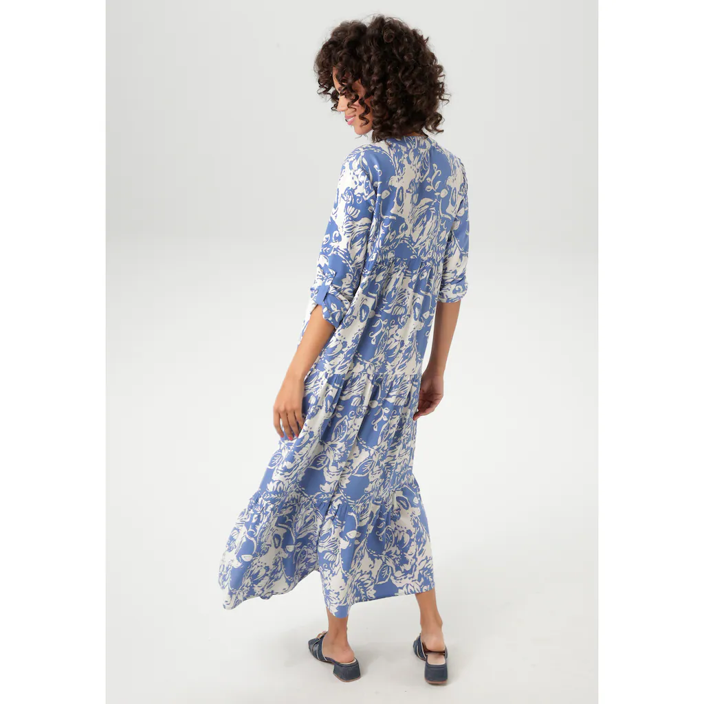 Aniston CASUAL Maxikleid mit großflächigem. grafischen Blumendruck - NEUE KOLLEKTION Nur noch ein Tag übrig