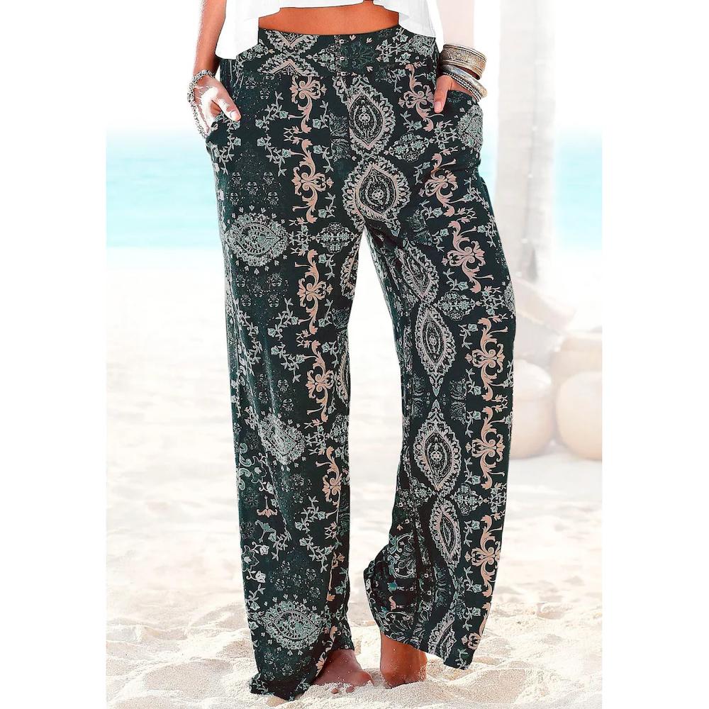 LASCANA Strandhose mit Ethnoprint und Taschen Wide-Leg Marlenehose