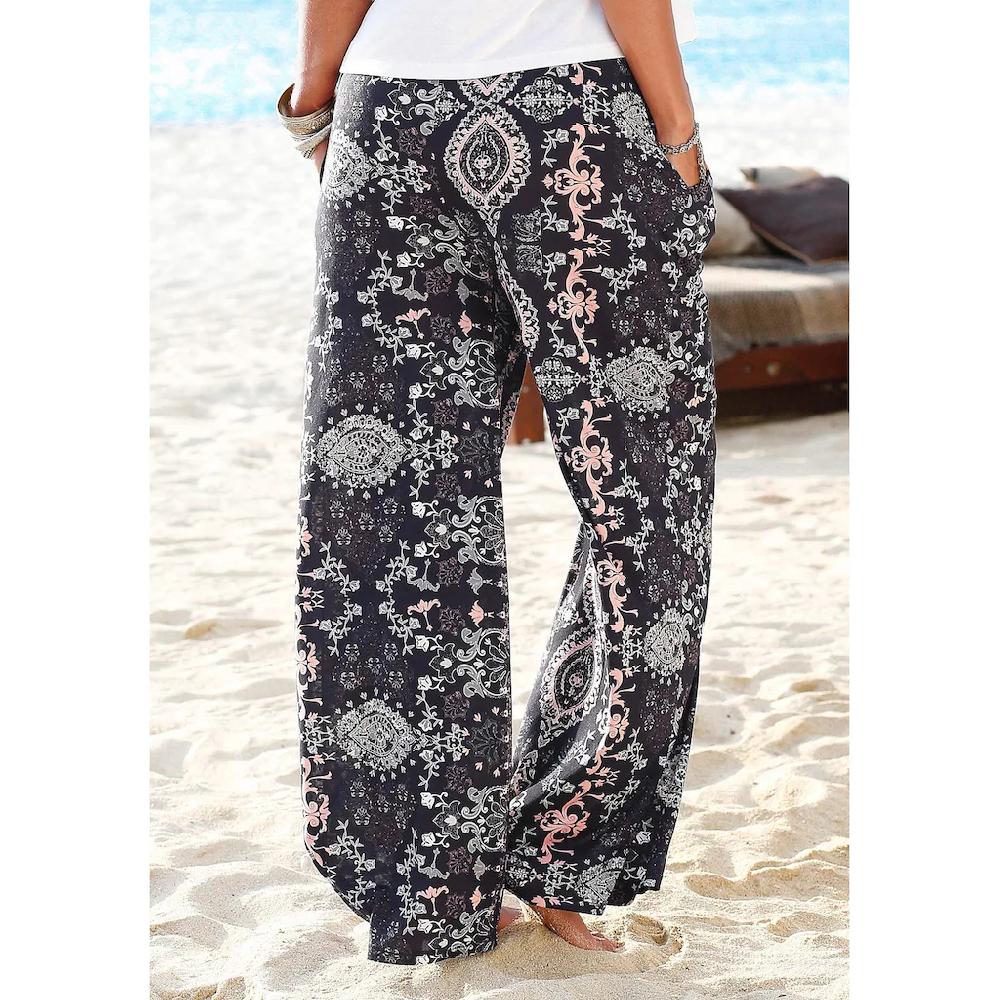 LASCANA Strandhose mit Ethnoprint und Taschen Wide-Leg Marlenehose 50% Rabatt mit kostenlosem Versand