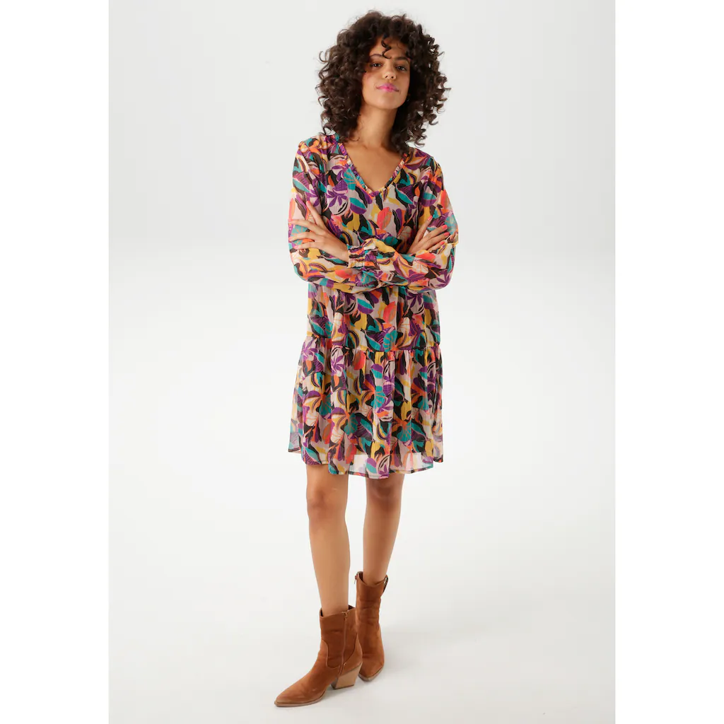 Aniston CASUAL Blusenkleid (mit Jersey-Unterkleid) mit farbenfrohen extravaganten Blättern bedruckt - NEUE KOLLEKTION 2025