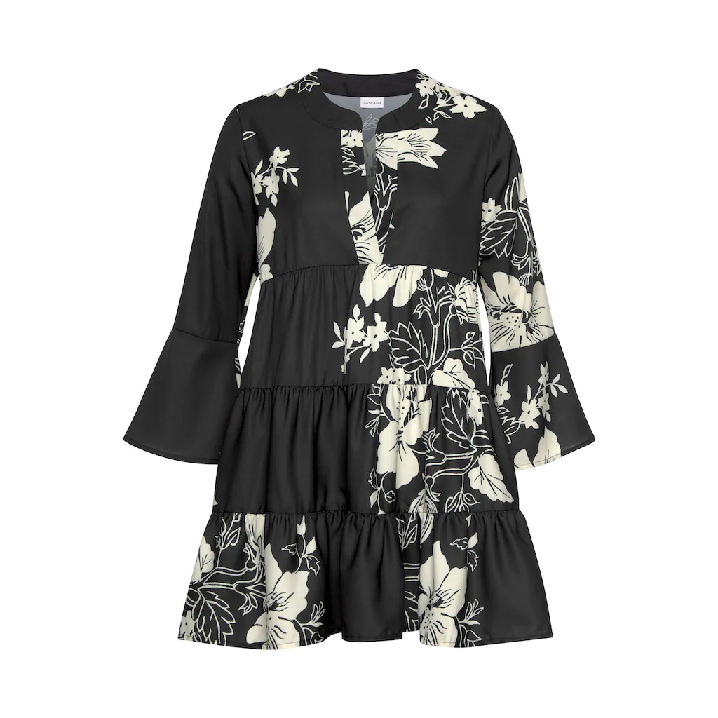 LASCANA Blusenkleid in weiter Form mit Volants und Blumenprint Tunikakleid Strandkleid Online