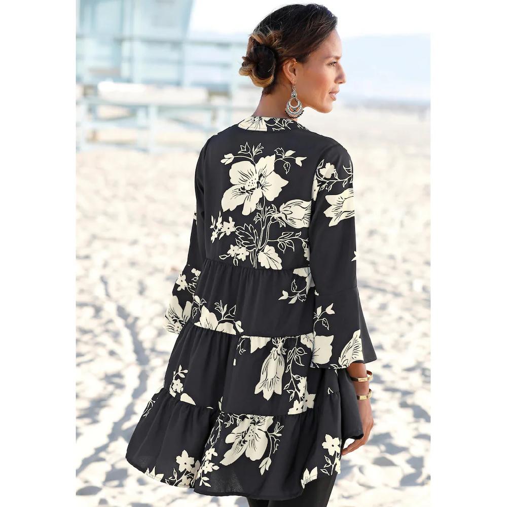 LASCANA Blusenkleid in weiter Form mit Volants und Blumenprint Tunikakleid Strandkleid Online