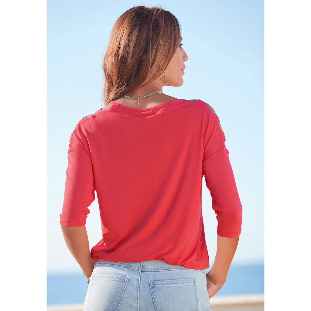 LASCANA 3/4-Arm-Shirt mit Cut-outs raffiniertes Longsleeve schulterfrei Limitierter Zeitrabatt