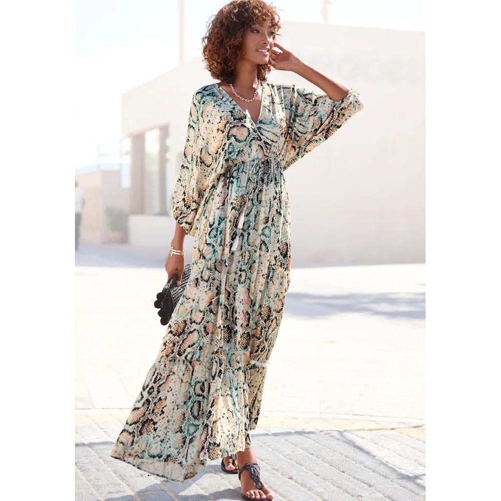 Buffalo Maxikleid mit Schlangenmuster und V-Ausschnitt Sommerkleid causal-chic Osterangebot