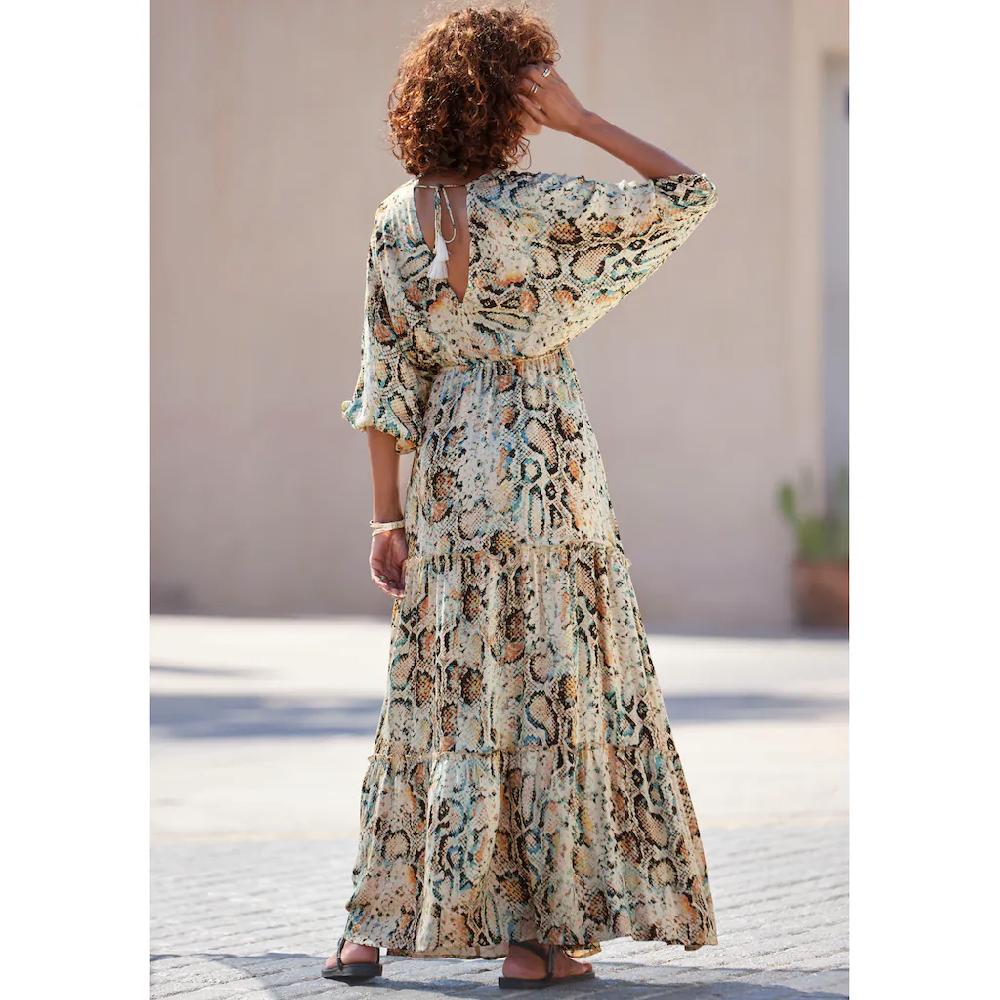 Buffalo Maxikleid mit Schlangenmuster und V-Ausschnitt Sommerkleid causal-chic Osterangebot