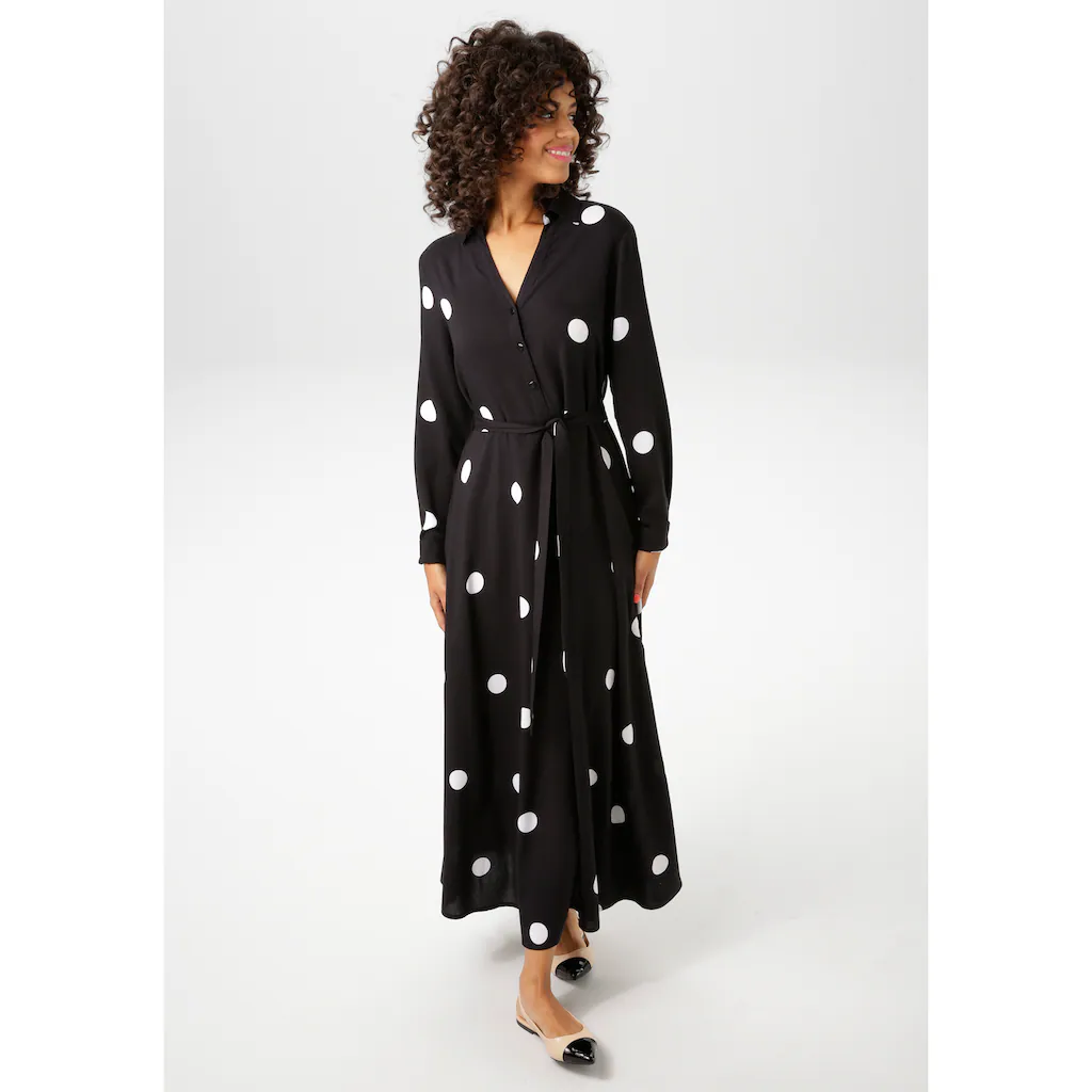 Aniston CASUAL Blusenkleid (mit abnehmbarem Bindeband) mit kontrastfarbigen Punkten - jedes Teil ein Unikat - NEUE KOLLEKTION Riesige Ersparnisse