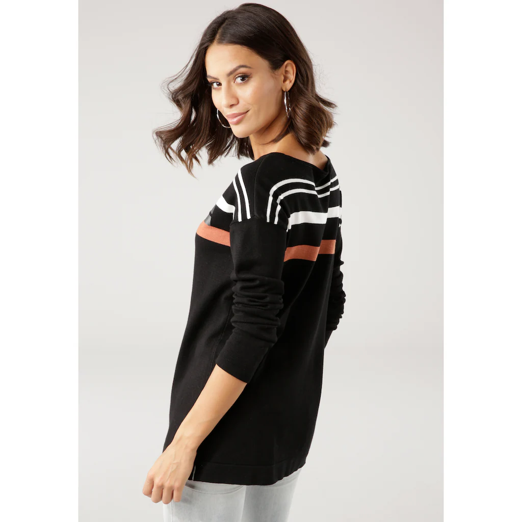 Laura Scott Strickpullover in Streifen-Design mit Glitzersteinen Tiefpreis