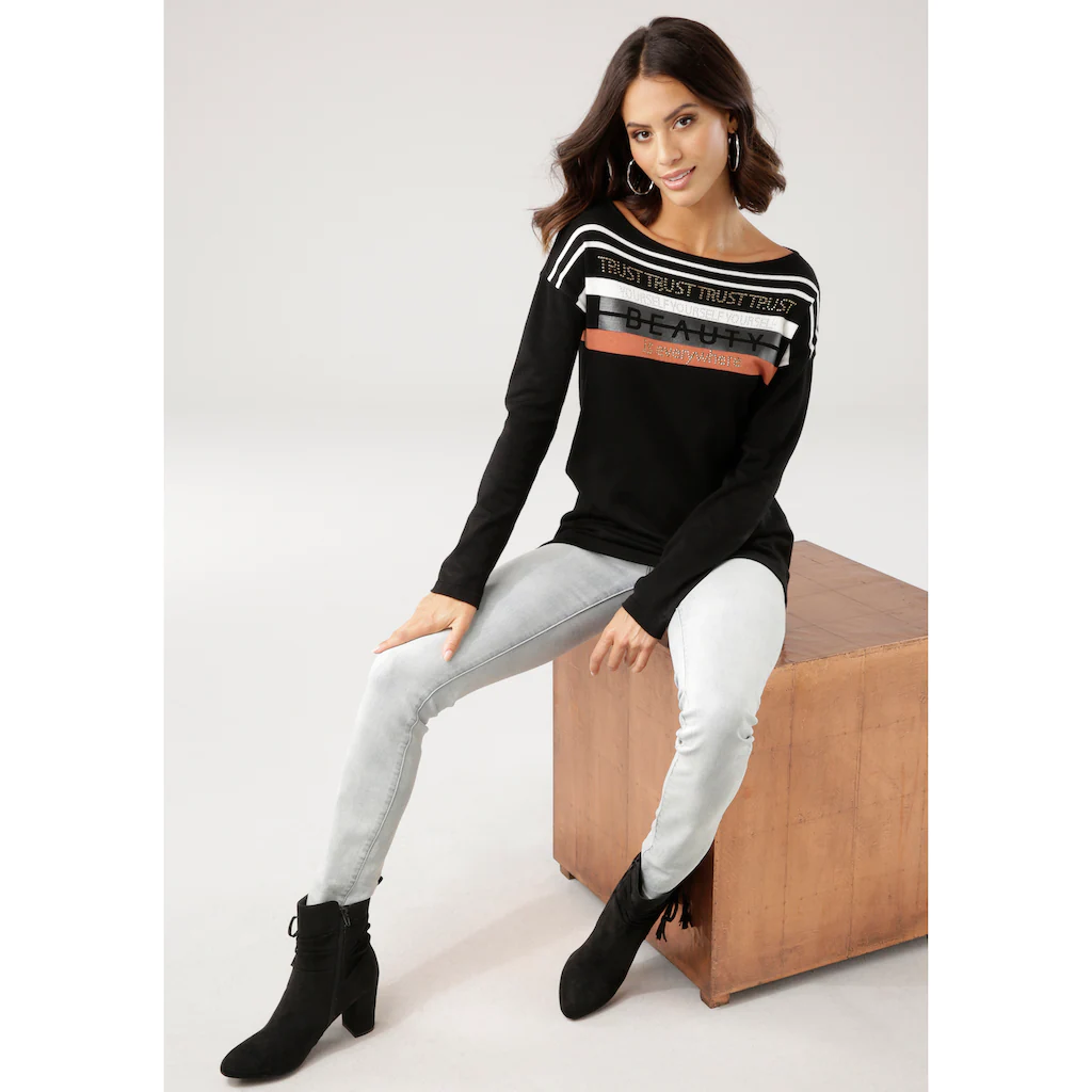 Laura Scott Strickpullover in Streifen-Design mit Glitzersteinen Tiefpreis