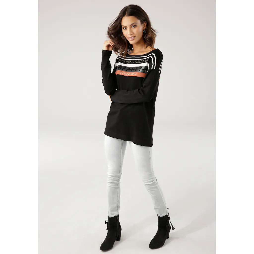Laura Scott Strickpullover in Streifen-Design mit Glitzersteinen Tiefpreis