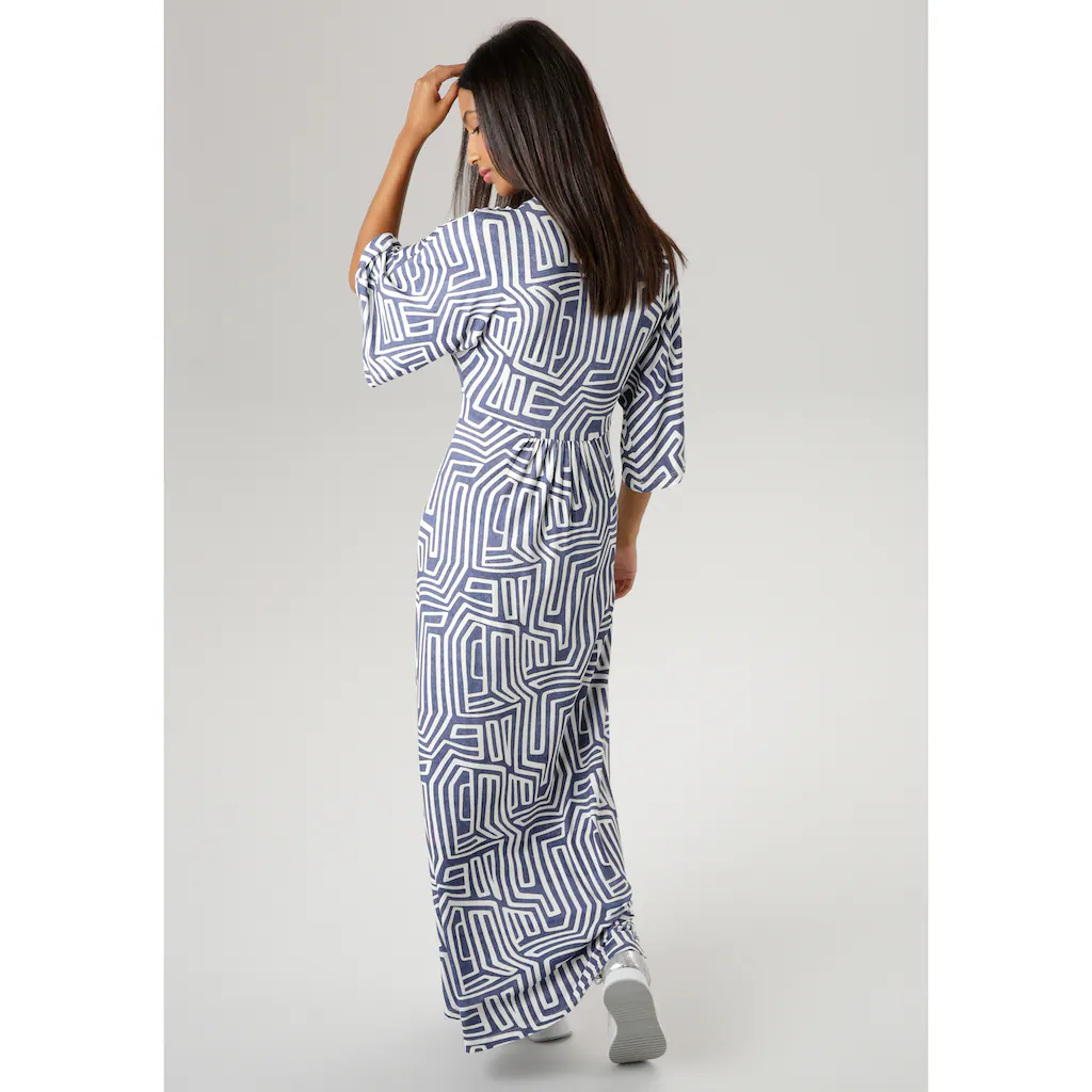 Aniston SELECTED Sommerkleid mit grafischem Druck in Jeansfarbe Bis zu 50% Rabatt