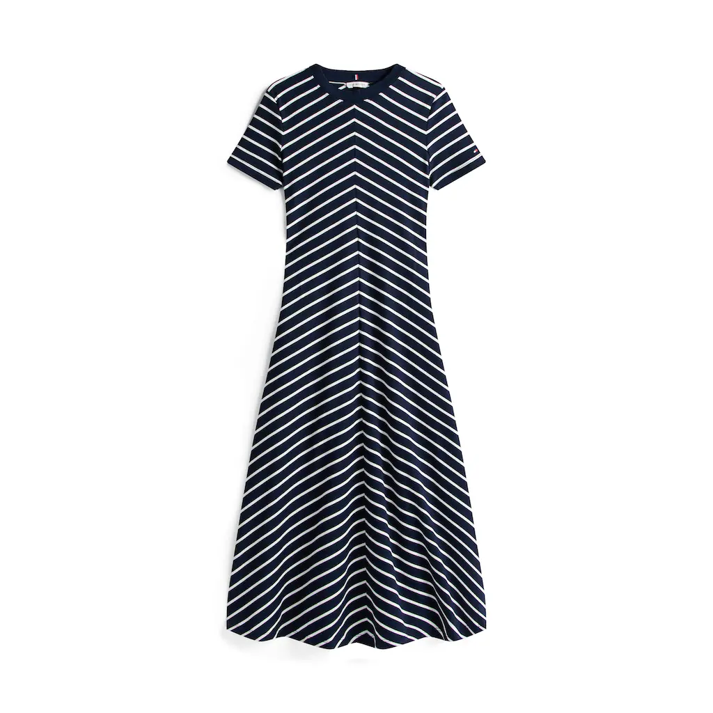 Tommy Hilfiger Midikleid »MODERN F&F MIDI DRESS« mit Logostickerei mit Teilungsnähten Blitzverkäufe