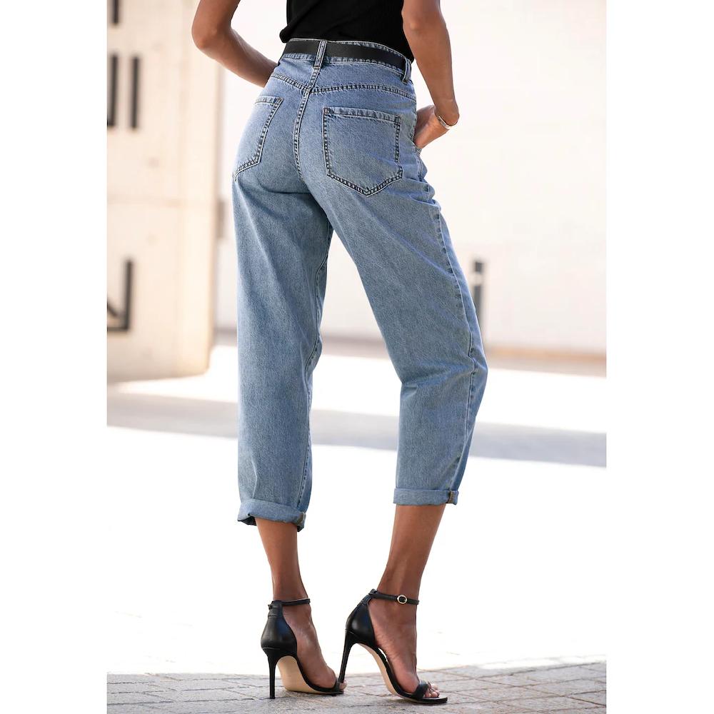 Buffalo Relax-fit-Jeans in High-Waist-Form mit Bundfalten verkürzte Länge modisch Kostenloser Versand