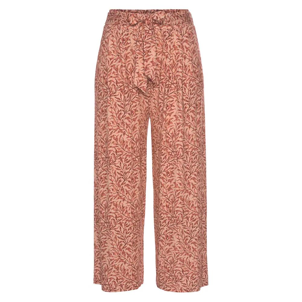 Beachtime Culotte (mit Bindegürtel) mit Blätterdruck und Bindeband luftig-leichte Sommerhose Blitzangebot