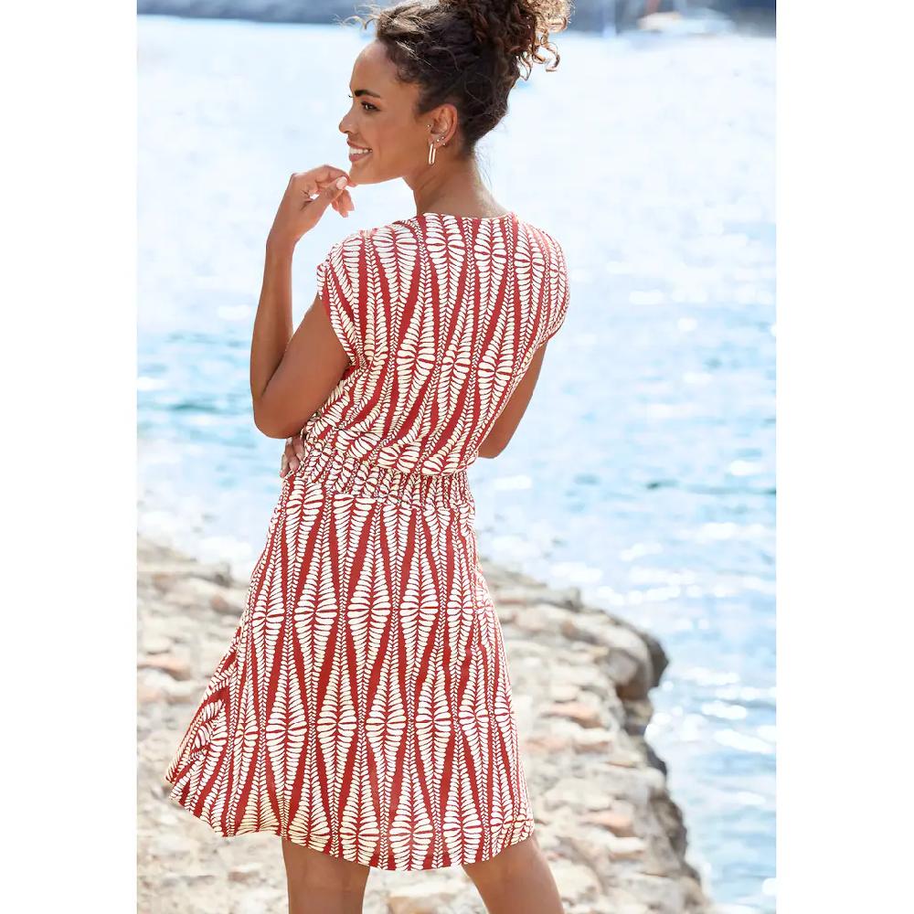 LASCANA Jerseykleid mit breitem Smokbund kurzes Sommerkleid mit Alloverprint Nur für heute
