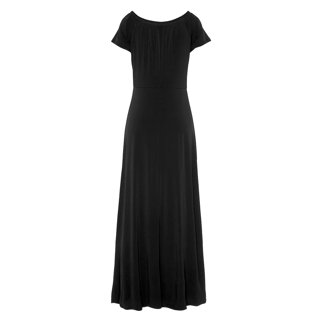 LASCANA Maxikleid mit langen Beinschlitzen und Carmenausschnitt schulterfrei Basic 2025