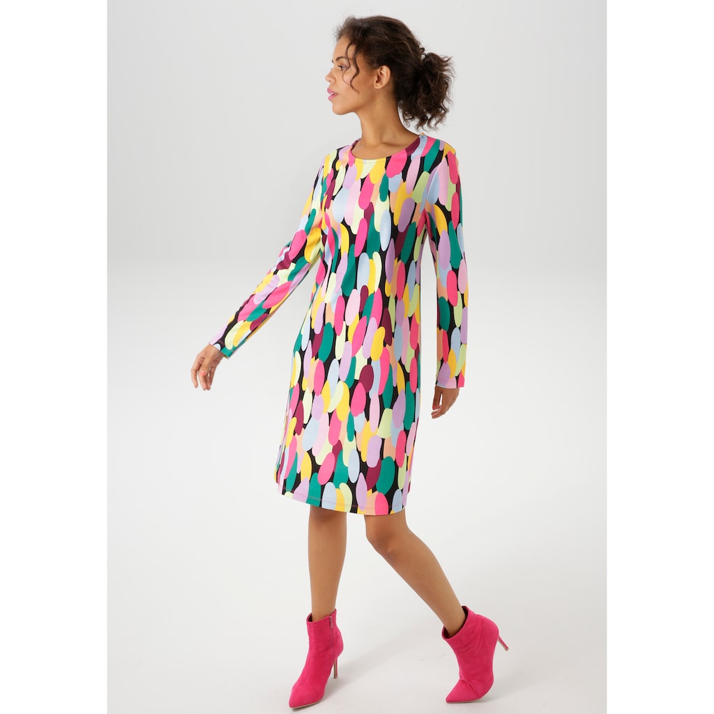 Aniston CASUAL Jerseykleid mit farbenfrohen grafischen Druck - NEUE KOLLEKTION Schlussverkauf