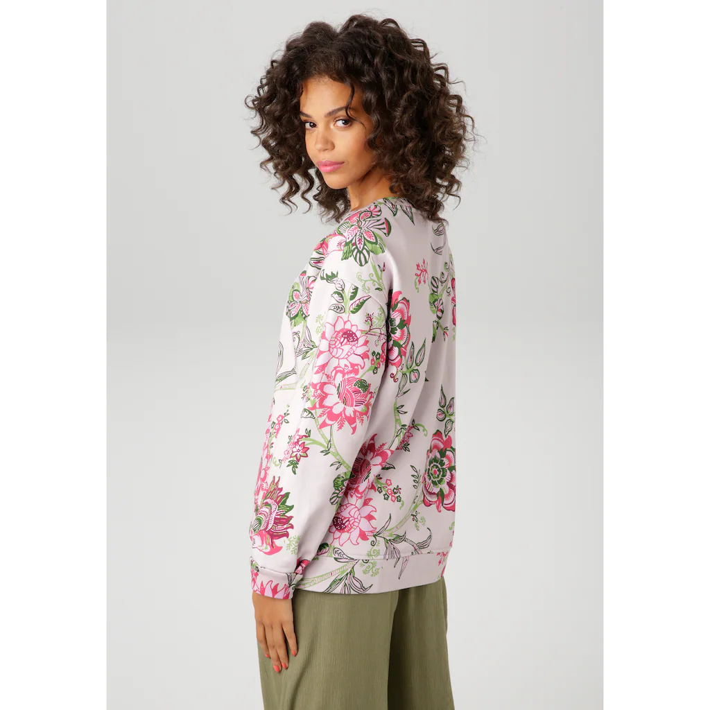 Aniston CASUAL Sweatshirt im extravaganten Blumendruck mit Folienprint - NEUE KOLLEKTION Fabrikverkauf
