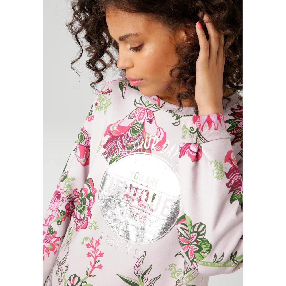 Aniston CASUAL Sweatshirt im extravaganten Blumendruck mit Folienprint - NEUE KOLLEKTION Fabrikverkauf