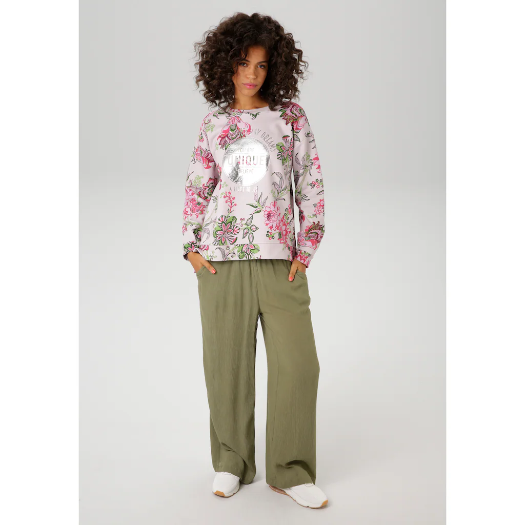 Aniston CASUAL Sweatshirt im extravaganten Blumendruck mit Folienprint - NEUE KOLLEKTION Fabrikverkauf