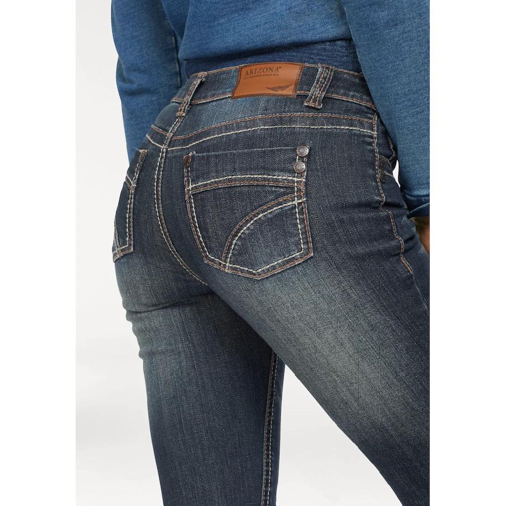 Arizona Gerade Jeans »Kontrastnähte« niedrige Leibhöhe in 5-Pocket-Form Used-Look-Waschung Vatertagsangebot