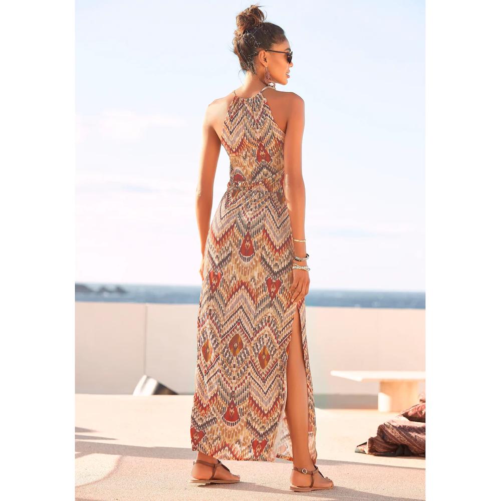LASCANA Maxikleid mit modischem Ausschnitt im Ethnoprint Sommerkleid Strandkleid Räumungsverkauf