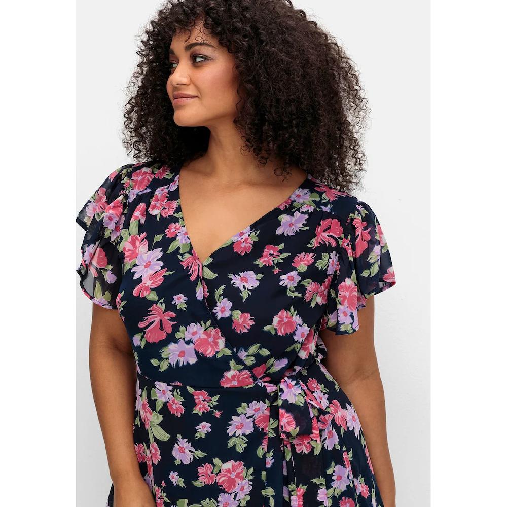 sheego by Joe Browns Chiffonkleid »Große Größen« mit Blumendruck und Bindegürtel Sonderangebote